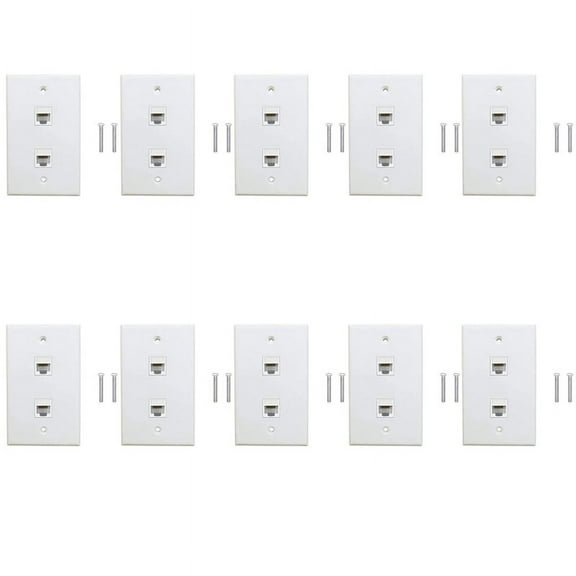 10 Pack 2 Port Ethernet Wall Plate, Cat6 Female to Female Wall Jack RJ45 Inline Coupler Wall Outlet, White,White