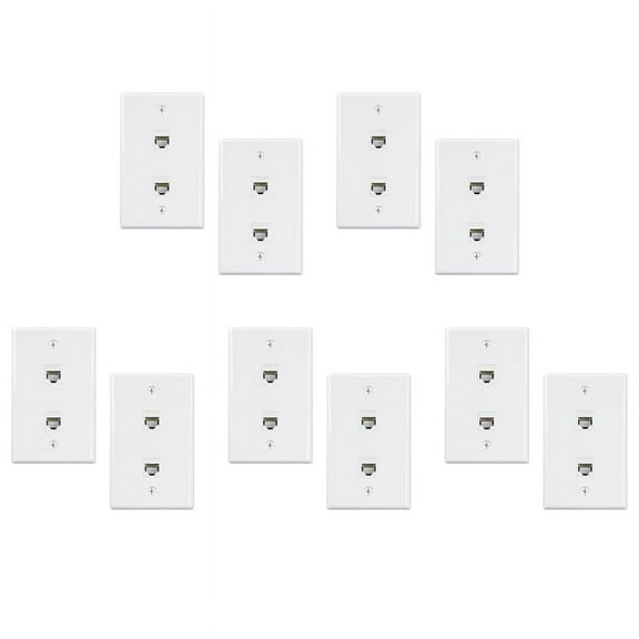 10 Pack 2 Port Ethernet Wall Plate, Cat6 Female to Female Wall Jack RJ45 Inline Coupler Wall Outlet, White