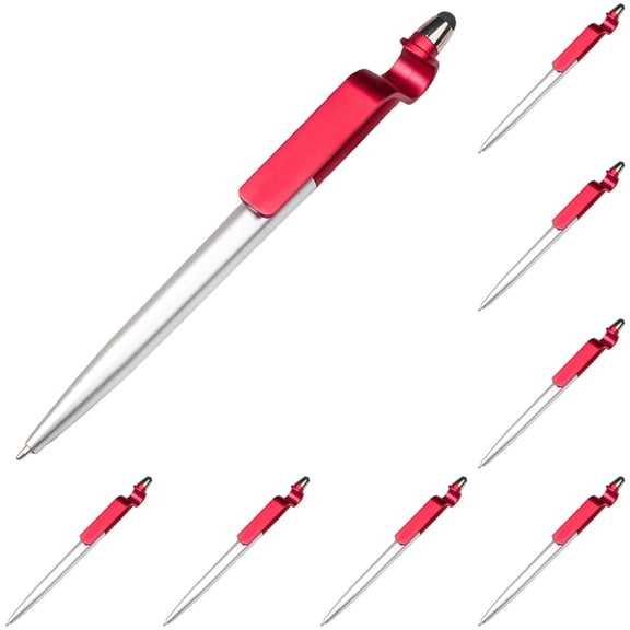 10-Pack 2-in-1 Multipurpose Pen and Phone Stand, Refillable Ballpoint Pen with Built-in Smartphone Kickstand, Hands-Free Desk Accessory for Student Home Office Kitchen, Red, By Harlik