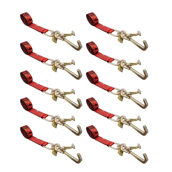 Mega Cargo Control 10-pack Heavy Duty G70 2" x 10' Towing Strap TJ Cluster Hook for Trailer Wrecker, 3333 lbs Wll, Red