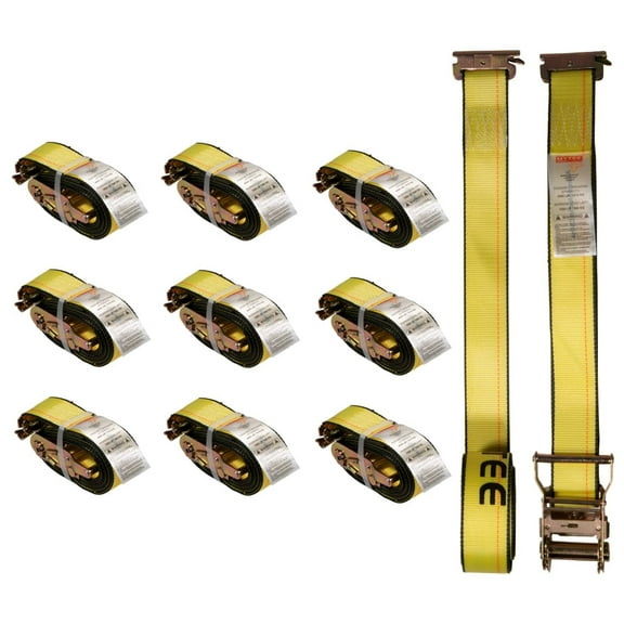 10 Pack 2'' x 12' E Track Ratchet Straps with Spring E-Fittings, 4000 lbs - Yellow Heavy Duty Etrack Ratchet Tie Down Strap for Enclosed Trailers, Trucks & Vans