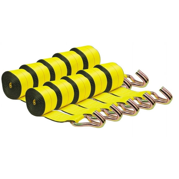 2" x 27' Winch Straps w/ Wire Hook - 3333lbs WLL - Yellow Heavy Duty 2 Inch Cargo Control Tie Down Straps for Flatbed Truck Utility Trailer