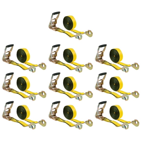 10 Pack 2" x 30' Ratchet Straps w/ Snap Hooks - 3,333 lbs WLL Yellow Car Tie Down Straps Heavy-Duty Tow Straps for Trailers Truck