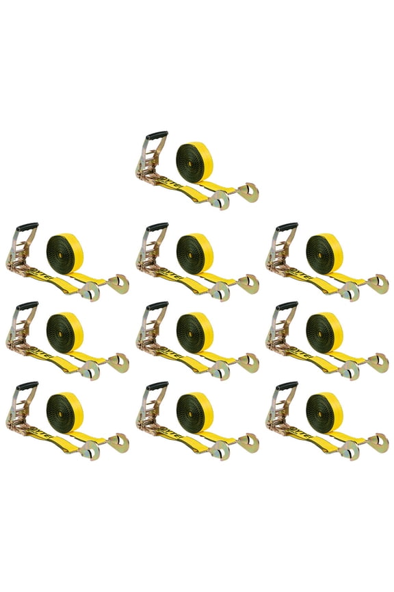 10 Pack 2" x 30' Ratchet Straps w/ Snap Hooks - 3,333 lbs WLL Yellow Car Tie Down Straps Heavy-Duty Tow Straps for Trailers Truck