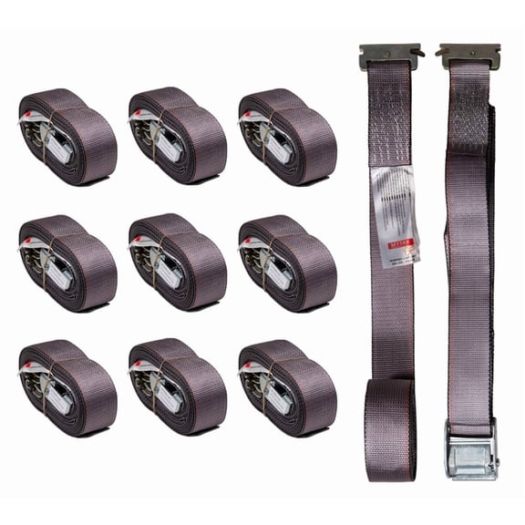 10 Pack 2''x16' Logistic E-Track Cam Buckle Straps with Spring E-Fittings - 2500 lbs Breaking Strength - Cam Buckle Cargo Load Straps for Enclosed Semi Trailers, Box Trucks