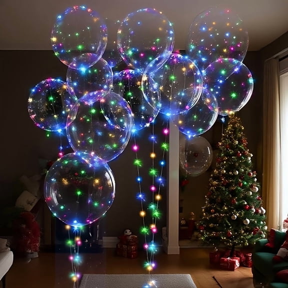 10-Pack 20'' LED Light Up Bobo Balloons w/String Lights, Clear Transparent for Birthday Wedding Christmas Party Decor, Batteries/Helium Not Incl.