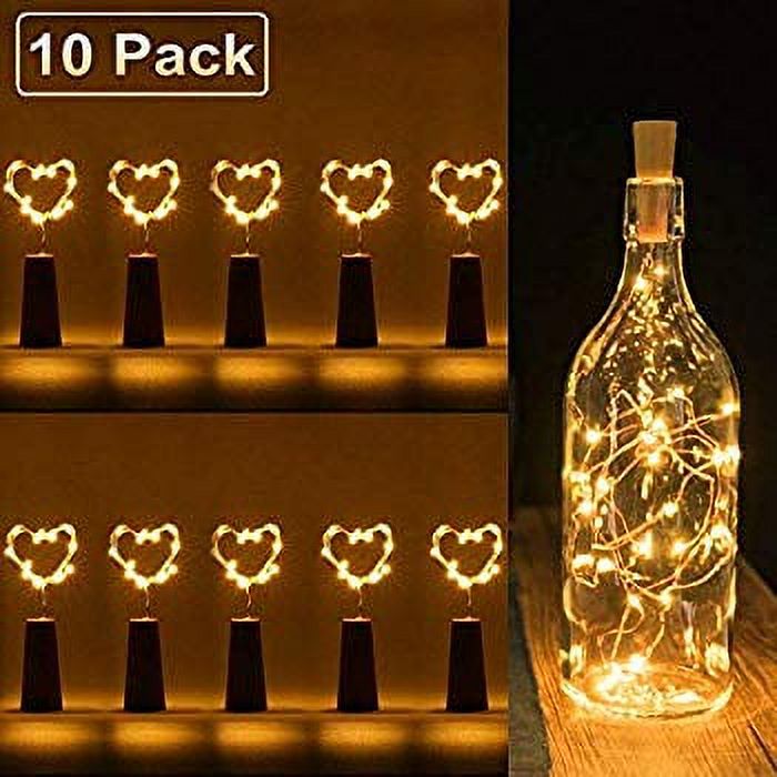 10 Pack 20 LED Wine Bottle Cork Lights Copper Wire String Lights, 2M/7.2FT Battery Operated Wine Bottle Fairy Lights Bottle DIY, Christmas, Wedding Party Décor Warm White (Bottle not Include) - image 1 of 4