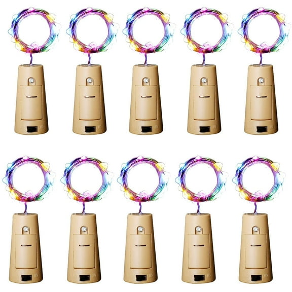 10 Pack 20 LED Wine Bottle Lights with Cork, 6.5ft Silver Wire Cork Lights Battery Operated Fairy Mini String Lights for Liquor Bottles Crafts Party Wedding Halloween Christmas Decor,Colorful