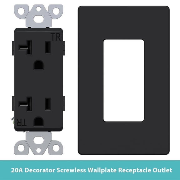 10 Pack 20 Tamper Resistant Duplex Receptacle Outlet, Screwless Plate Included, Self-Grounding, 2 Pole 3 Wire, 125V, Matte Black