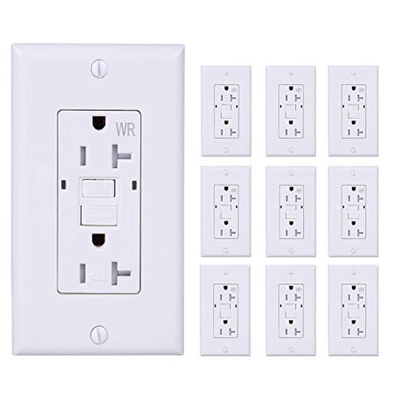 10 Pack] 20Amp 125V GFCI Duplex Self-Test Receptacle Outlet, Tamper Resistant, Weather Resistant, UL listed, 2 LED Indicator Lights, End-of-Life Alarm, Indoor and Outdoor Outlets, White