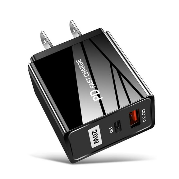 10-Pack 20W USB-C Fast Charger, Dual Port PD Type-C Charging Adapter Plug for iPhone 14/13/12/11 /Pro Max, XS/XR/X, iPad Pro, AirPods Pro, Samsung Galaxy S23/S22/S21/S20 Ultra, Plus, Universal, Black