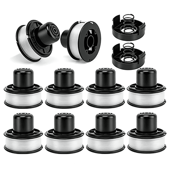 10 Pack 20ft 0.065”Trimmer String Spool Line Edger Refills Parts Spool Replacement  with 2 Cap Compatible with Black+Decker RS-136-BKP/682378-02