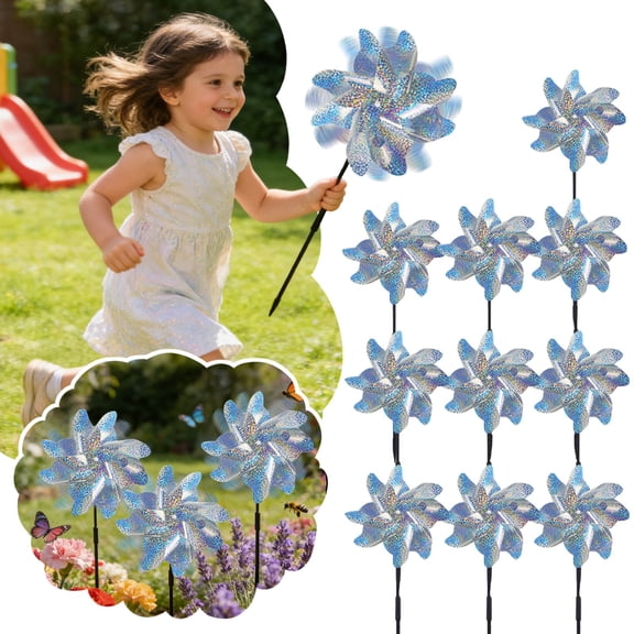 10 Pack 21 Inch Holographic Bird Repellent Wind Spinners - Reflective Garden Decor for Yard, Patio & Balcony