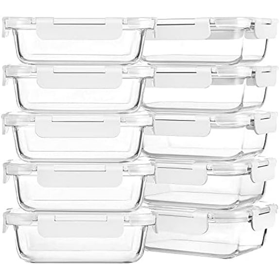 [10-Pack,22 Oz Glass Meal Prep Containers,Glass Food Storage Containers with lids,Glass Lunch Containers,Microwave, Oven, Freezer and Dishwasher, White