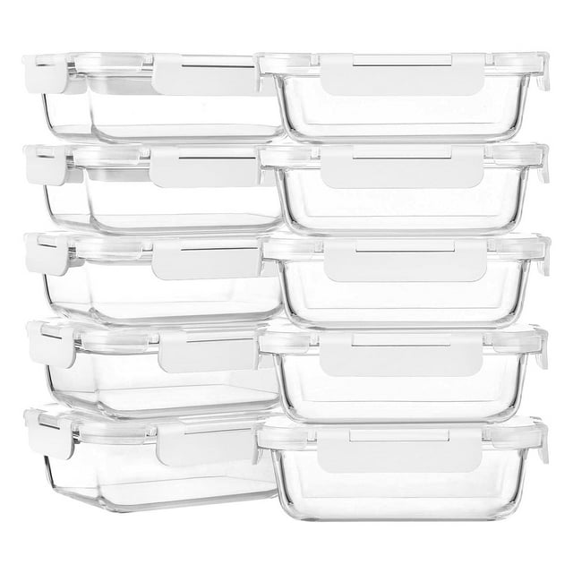 10-Pack 22 Oz Safe Set Locking Glass Meal Prep Containers with Lids ...