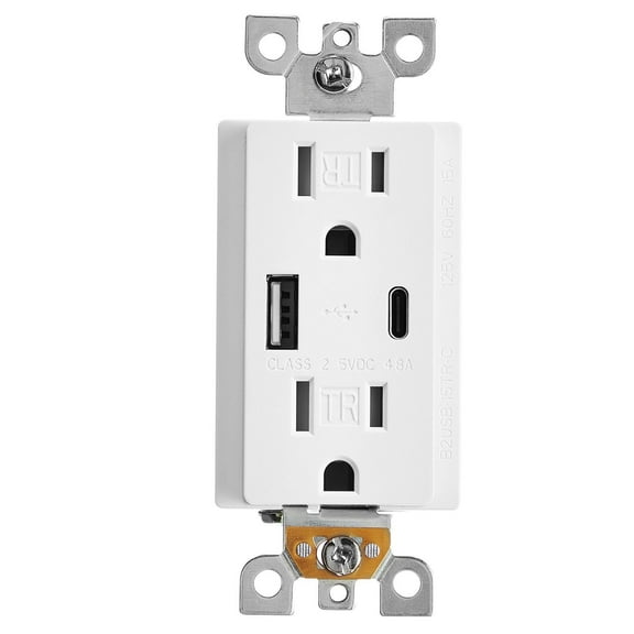 10-Pack24W Dual USB Wall Outlet with 1 Type C & 1 Type A Ports, 15A Electrical Receptacle, Fast Charging