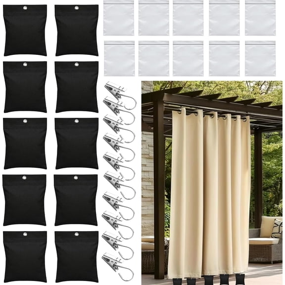 10 Pack 24oz Heavy Duty Outdoor Curtain Weights with Clips, Windproof Weighted Sandbag for Gazebo Curtains, Extra Heavy Bottom Weights for Pergola, Patio, Porch Drapes (Black)