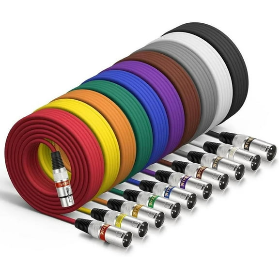 10-Pack 25ft XLR Cables,EBXYA 10-Color Coded Microphone Cables with Tangle-Free Figure-8 Coil & Metal Connectors,for Studio,Live Sound,Podcast​