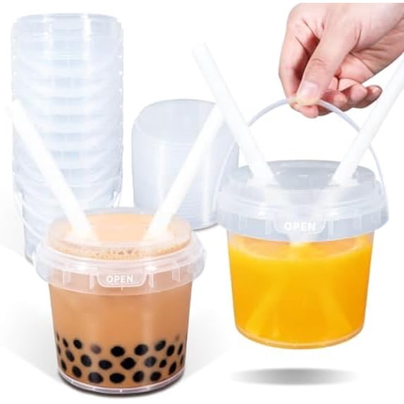 10 Pack 25oz Plastic Drink Buckets with Lids and Straws - Reusable ...