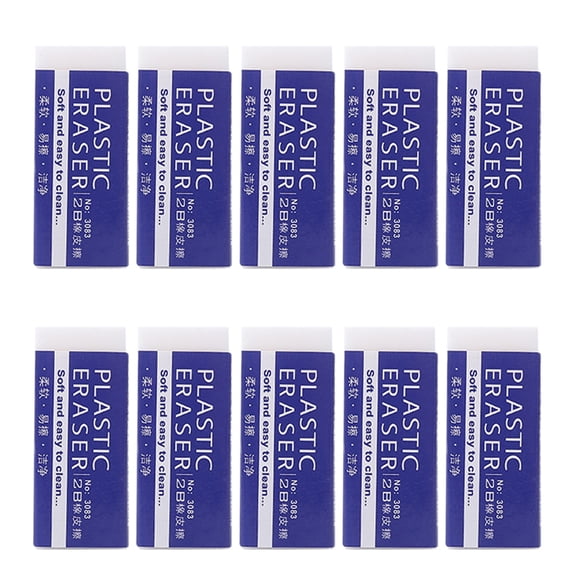 10 Pack 2B Pencil Erasers, White PVC Bulk Eraser Set for Office Drawing Drafting and Daily Writing, Small