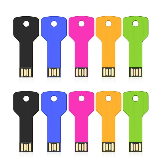 10 Pack 2GB USB 2.0 Flash Drive Topesel Metal Key Shaped Thumb Drive Multicolor Memory Stick- Black/Pink/Green/Gold/Blue