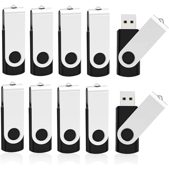10 Pack 2GB USB 2.0 Flash Drives Memory Stick Swivel Bulk USB Thumb Drive, Black