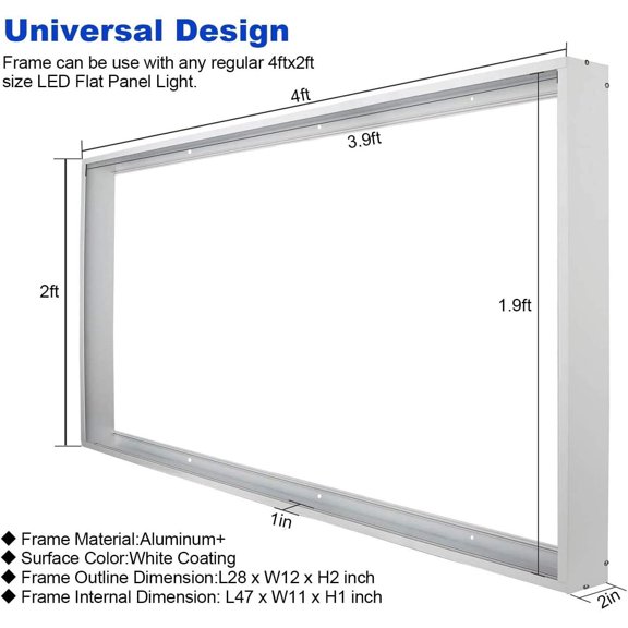 10 Pack 2x4 Surface Mount kit for led Flat Panel Light - 24x48 inch Aluminum Ceiling Frame Kit White Coated, Included Mounting Screw, Durable and Sturdy$$Tools & Hardware Other