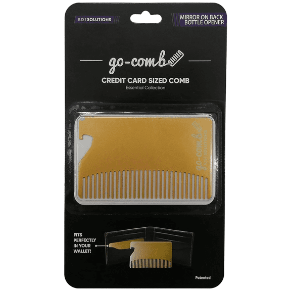 10 Pack 3 in 1 Credit Card Sized Go Comb, Wallet Sized Grooming Tool with Comb, Mirror, Bottle Opener, Compact Travel Essential for On the Go Use, Sleek and Stylish Multi Function Carry, Gold