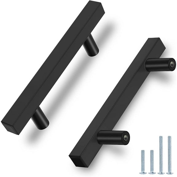 10 Pack | 3-3/4 Inch Hole to Hole Black Square Kitchen Cabinet Handles Cabinet Pulls - Kitchen Cabinet Hardware for Cabinet Door ,Drawers,Cupboard and Wardrobe.