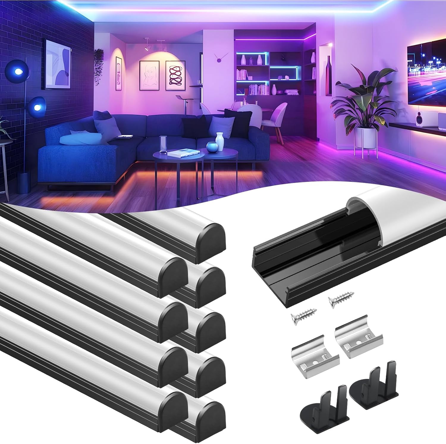 10 Pack 3.3FT/1M High Quality LED Channel System with Milky White Cover ...