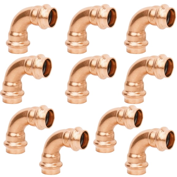 10 Pack 3/4" Propress x 3/4" Pro press Copper 90 Degree Elbow Crimp Press Fittings Adapter Coupling Propress 0.75 inch Cooper to Cooper Pipe Connection (Lead-Free)