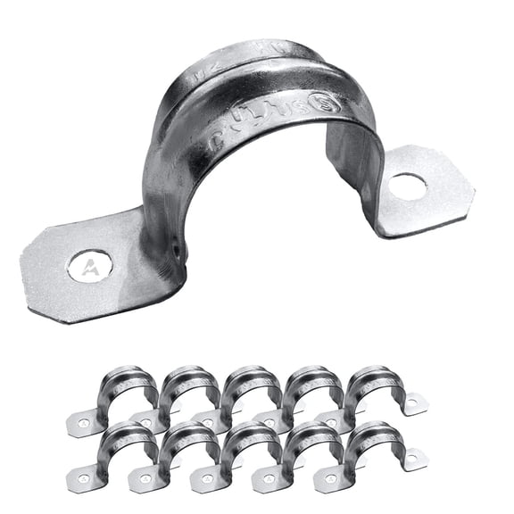 10 Pack 3/4-Inch EMT Two-Hole Conduit Strap  Reinforced Rib, Heavy-Duty Zinc-Plated Steel Pipe Clamp for Secure Electrical Installs, Rust-Resistant Snap-On Mounting Hardware