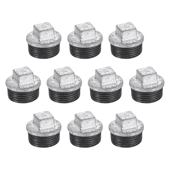 10 Pack 3/4" Square Head Male Pipe Plug Fittings Cast Iron End Caps, Silver