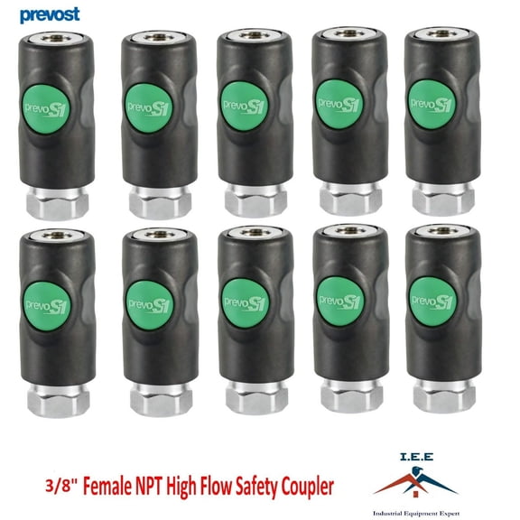 10 Pack 3/8" FNPT Prevost Push Button High Flow Safety Air Coupler ESI 071202