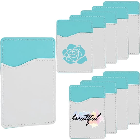 10 Pack 3.8 x 2.6 Inch Sublimation Blank one Wallet one Adhesive Card Holder PU Leather Turquoise Transfer Rectangle Card Pocket