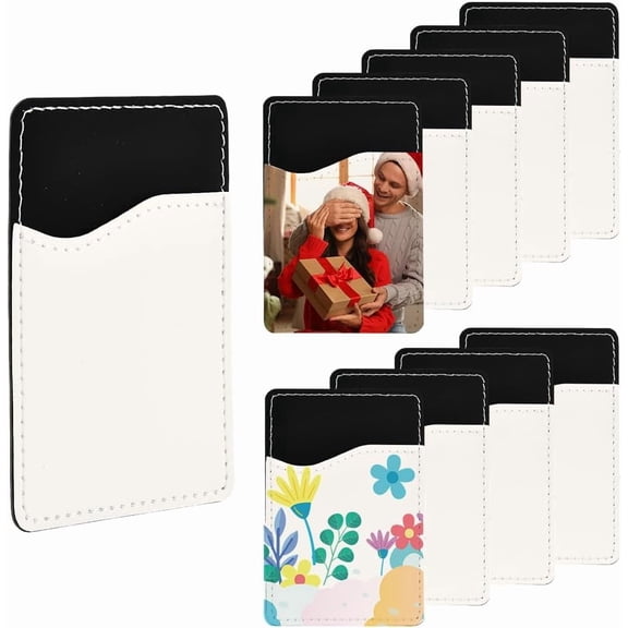 10 Pack 3.8 x 2.6 Inch Sublimation Cell one Wallet Adhesive one Card Holders Black Blank Transfer PU Leather Rectangle Card