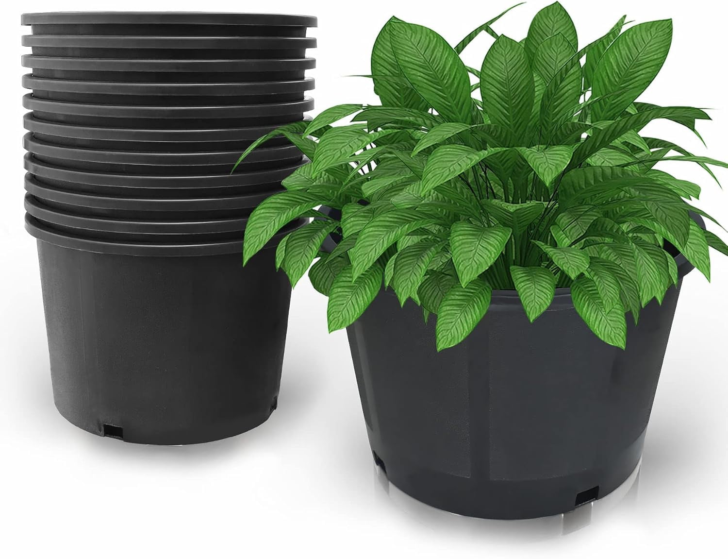 10-Pack 3.9 Gallon Round Planter Nursery Pots, Flower - Container - Molded Plastic Nursery Pots Gardening Pots for Indoor Outdoor Vegetables, Succulents, Black
