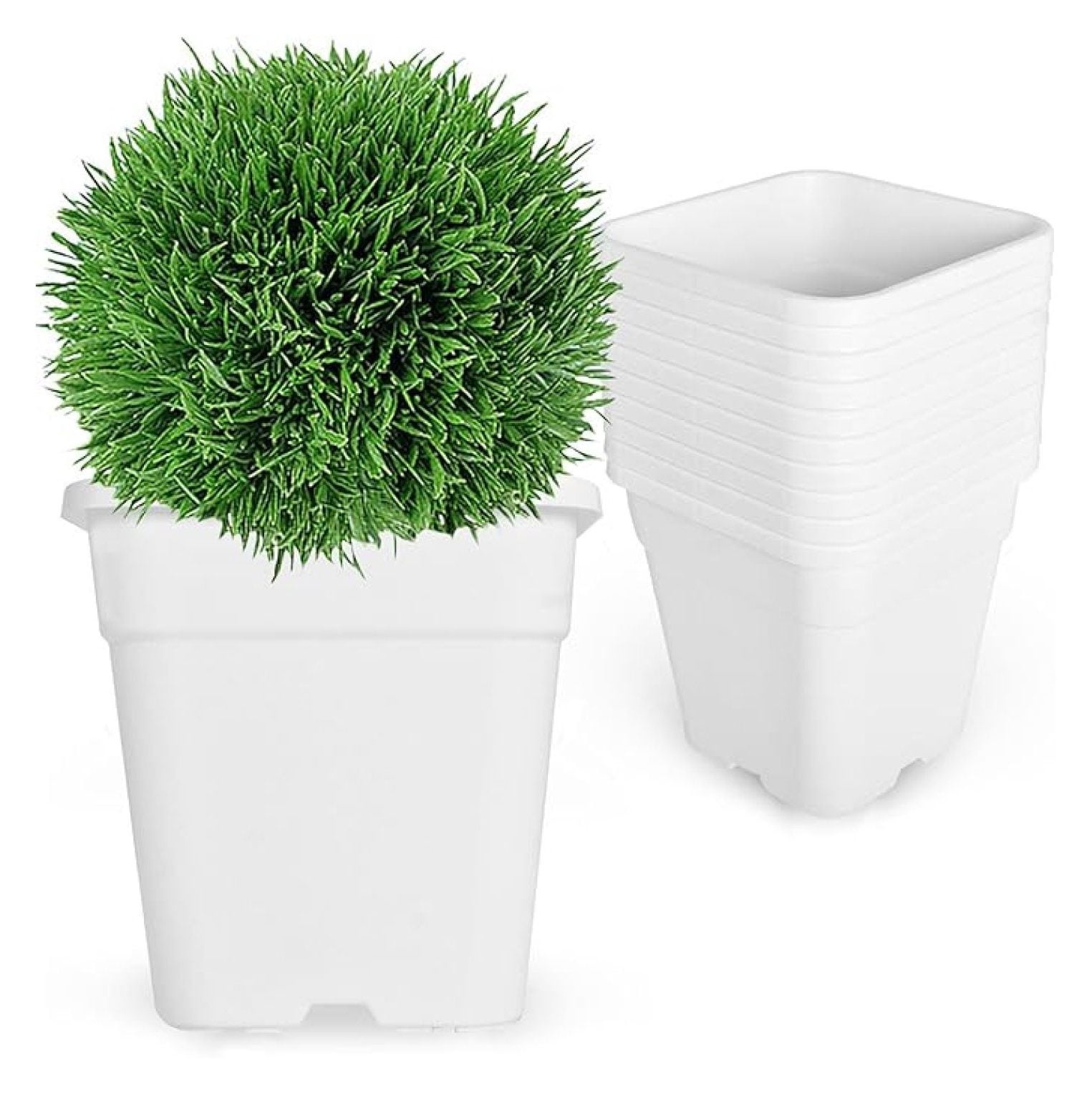 10-Pack 3 Gallon Square Planter Pots, Flower Plant Container Injection Molded Plastic Pots Gardening Pots for Indoor Outdoor Vegetables, , White