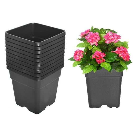 10-Pack 3 Gallon Square Plastic Garden Planter Pots Flower Seedling Container Fit for Indoor Outdoor Plants Seedlings Flowers Vegetables Black