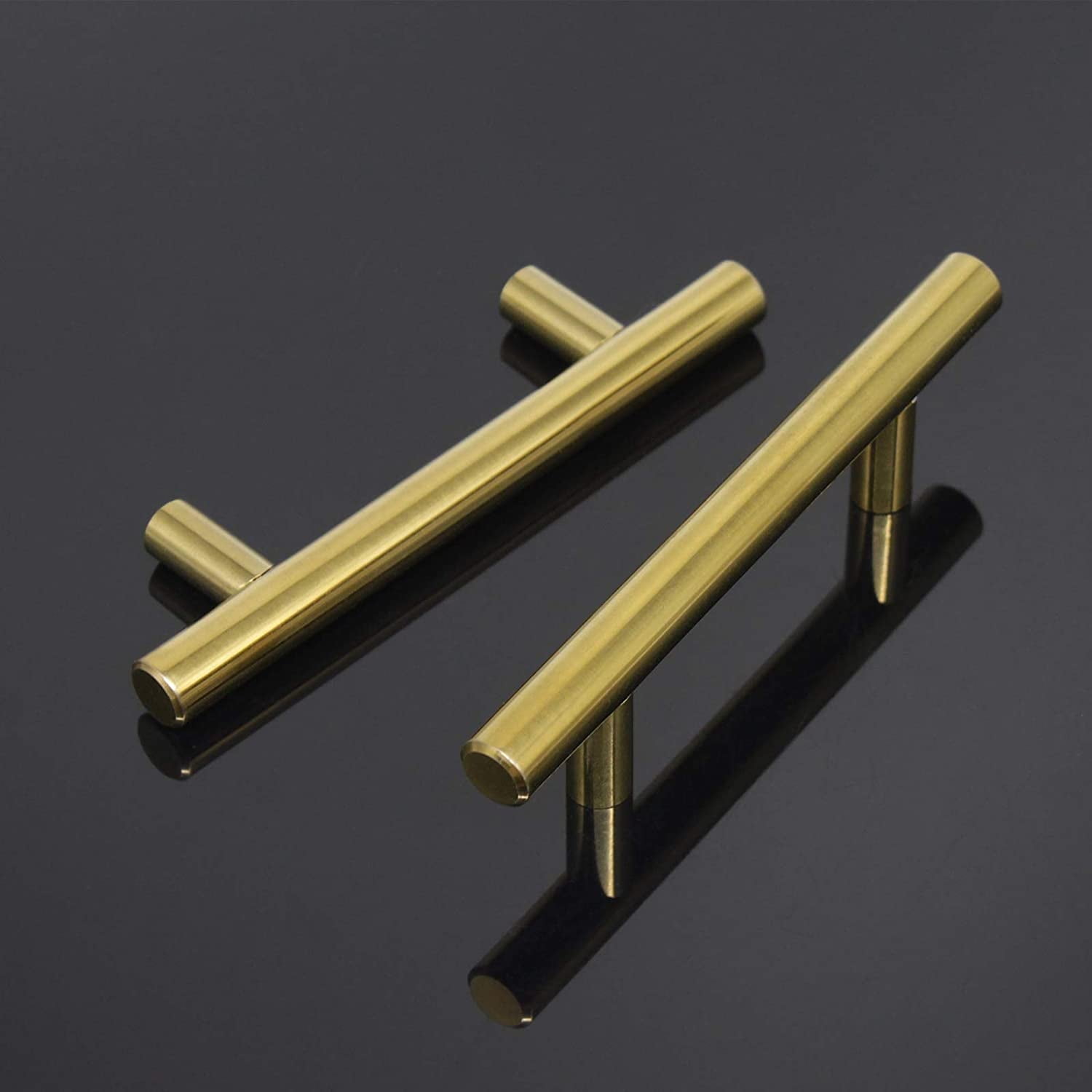 (10 Pack 3" Hole Centers Cabinet Pulls Euro Bar Cabinet Hardware, Gold Kitchen Bathroom Cabinet Handles Modern T Bar Dresser Pull Drawer Handles, 5 Inch Overall Length