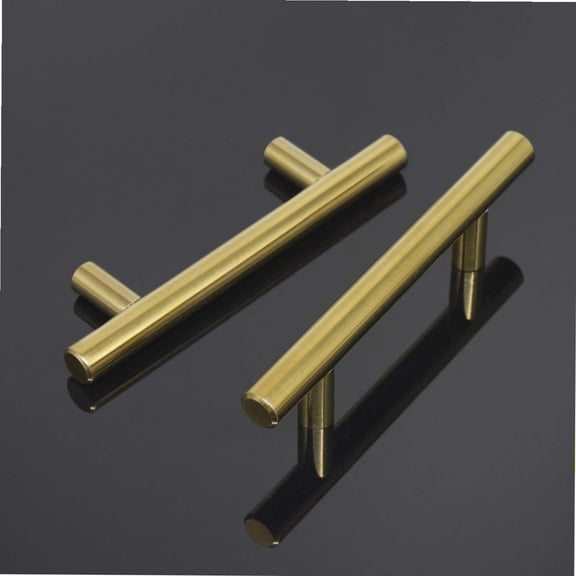 (10 Pack 3" Hole Centers Cabinet Pulls Euro Bar Cabinet Hardware, Gold Kitchen Bathroom Cabinet Handles Modern T Bar Dresser Pull Drawer Handles, 5 Inch Overall Length