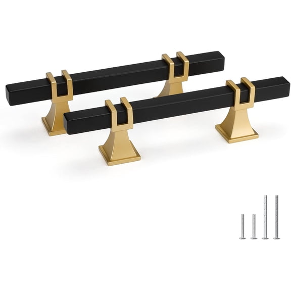 10 Pack 3 Inch Black and Gold Cabinet Pulls Solid Steel Matte Drawer Handles Dresser Kitchen Hardware