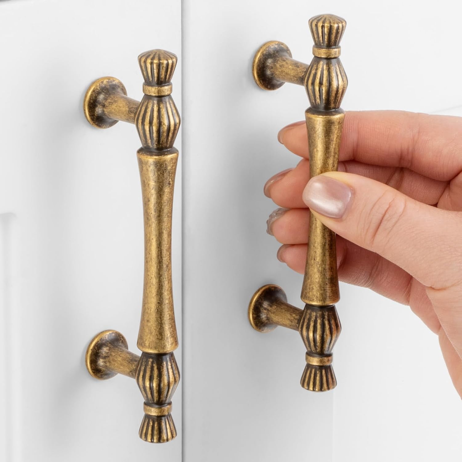 10 Pack 3 Inch Hole Centers, Antique Brass Cabinet Pulls Vintage Handles Hardware for Cabinets ZP2408 Drawer Dresser Cupboard Bedroom Closet Bathroom Vanity