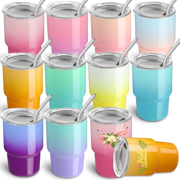 10 Pack 3 oz Gradient Mini Tumbler Shot Glass with Straw and Lid,Sublimation Christmas Shot Glasses Stainless Steel Vacuum Insulated Mini Tumblers Cups Gifts for Wedding Cocktail Party