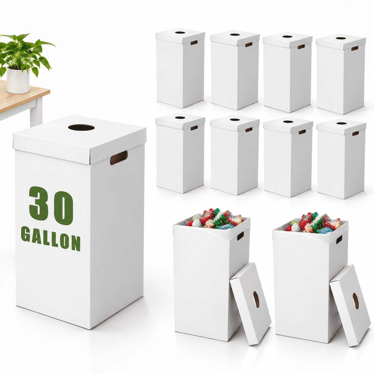 10 Pack 30 Gallon Cardboard Trash Cans with Lids and 20 Trash Bags ...