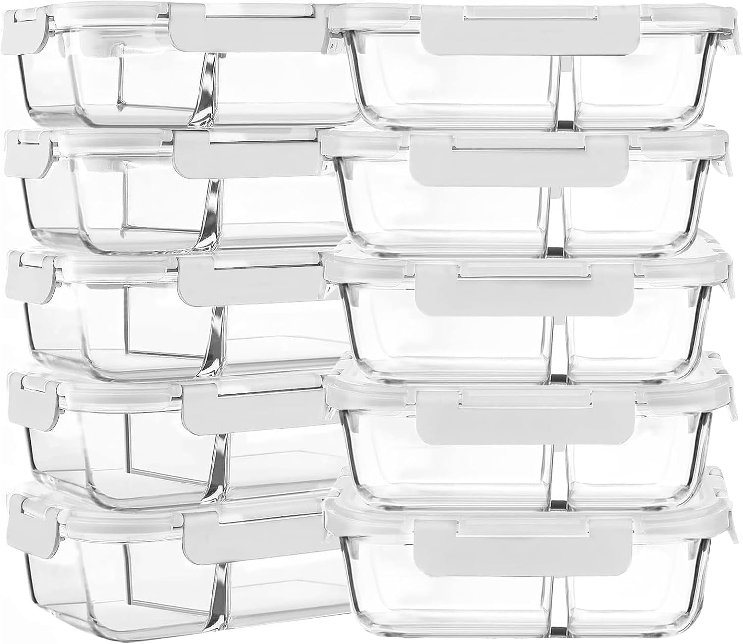 [10-Pack,30 Oz Glass Meal Prep Containers 2 Compartments, Airtight Glass Lunch Bento Boxes with Lids, Glass Food Storage Containers, Microwave, Oven, Freezer and Dishwasher, White - Walmart.com