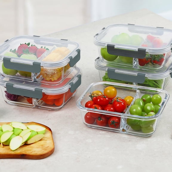 10-Pack,30 Oz Glass Meal Prep Containers 2 Compartments Airtight Lunch Bento Boxes with Lids, Glass Food Storage Containers, Microwave, Oven, Freezer, Dishwasher