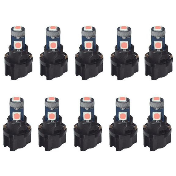 10 Pack 3030-3SMD LED Car Instrument Panel Lights, T5 Gear Shift & AC Control Bulbs with Socket - Super Bright, Energy Efficient