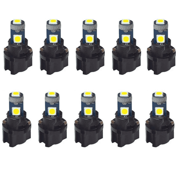 10 Pack 3030-3SMD LED Car Instrument Panel Lights, T5 Gear Shift & AC Control Bulbs with Socket - Super Bright, Energy Efficient