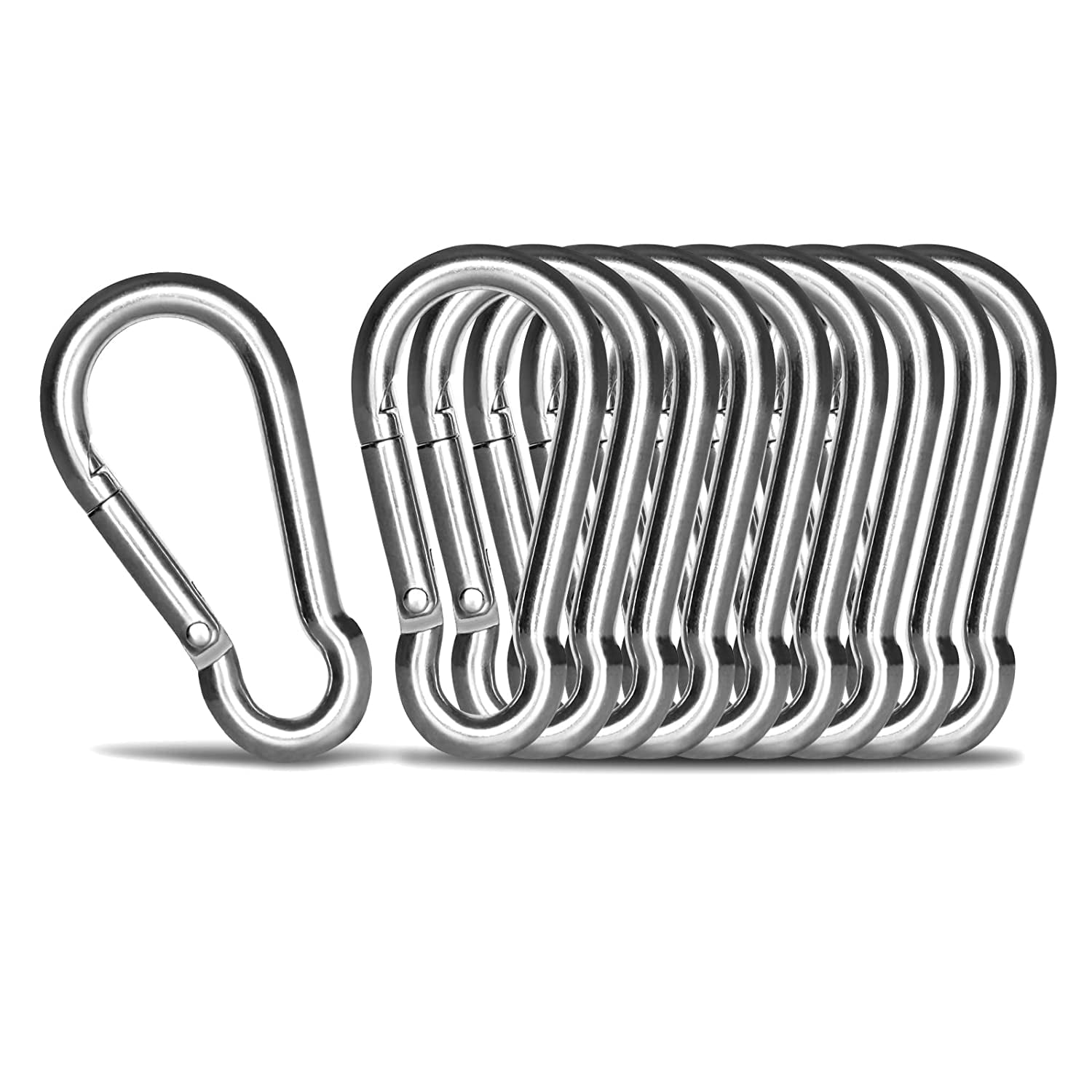 10 Pack 304 Stainless Steel Carabiner Clip, 1.57 inch Heavy Duty Spring Snap Hook, Small Caribeener Clips for Outdoor Camping, Swing Set, Hammock, Hiking Travel, Fishing, Quick Link Keychain